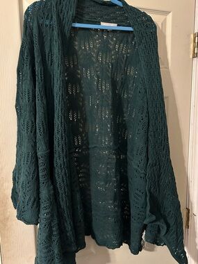 Woman Within Emerald Green Open-Knit Cardigan. New